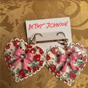 Betsey Johnson Heart Earrings with Pink Bows